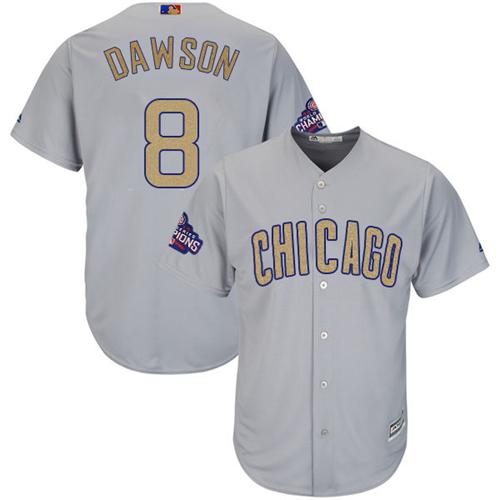 Cubs #8 Andre Dawson Grey Gold Program Cool Base Stitched MLB Jersey - Click Image to Close